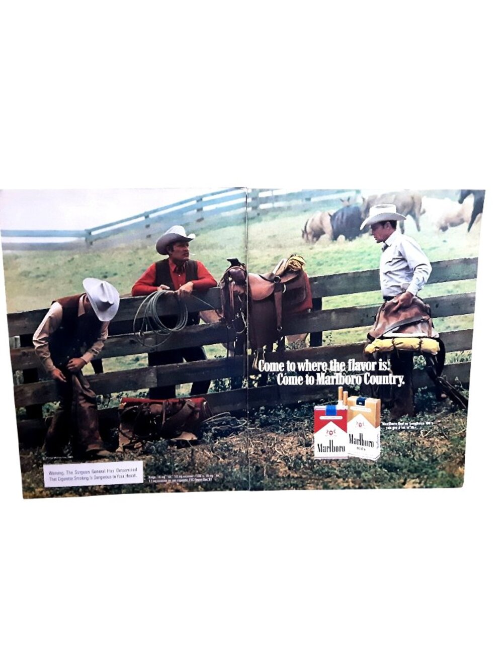 Vintage 1983 Marlboro Country Cowboy Ranch Two Page Print Ad Wall Decor